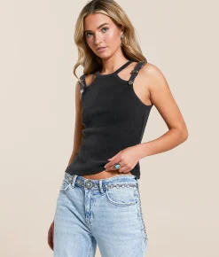 Tops | Blue B Double Western Buckle Strap Tank Top Black