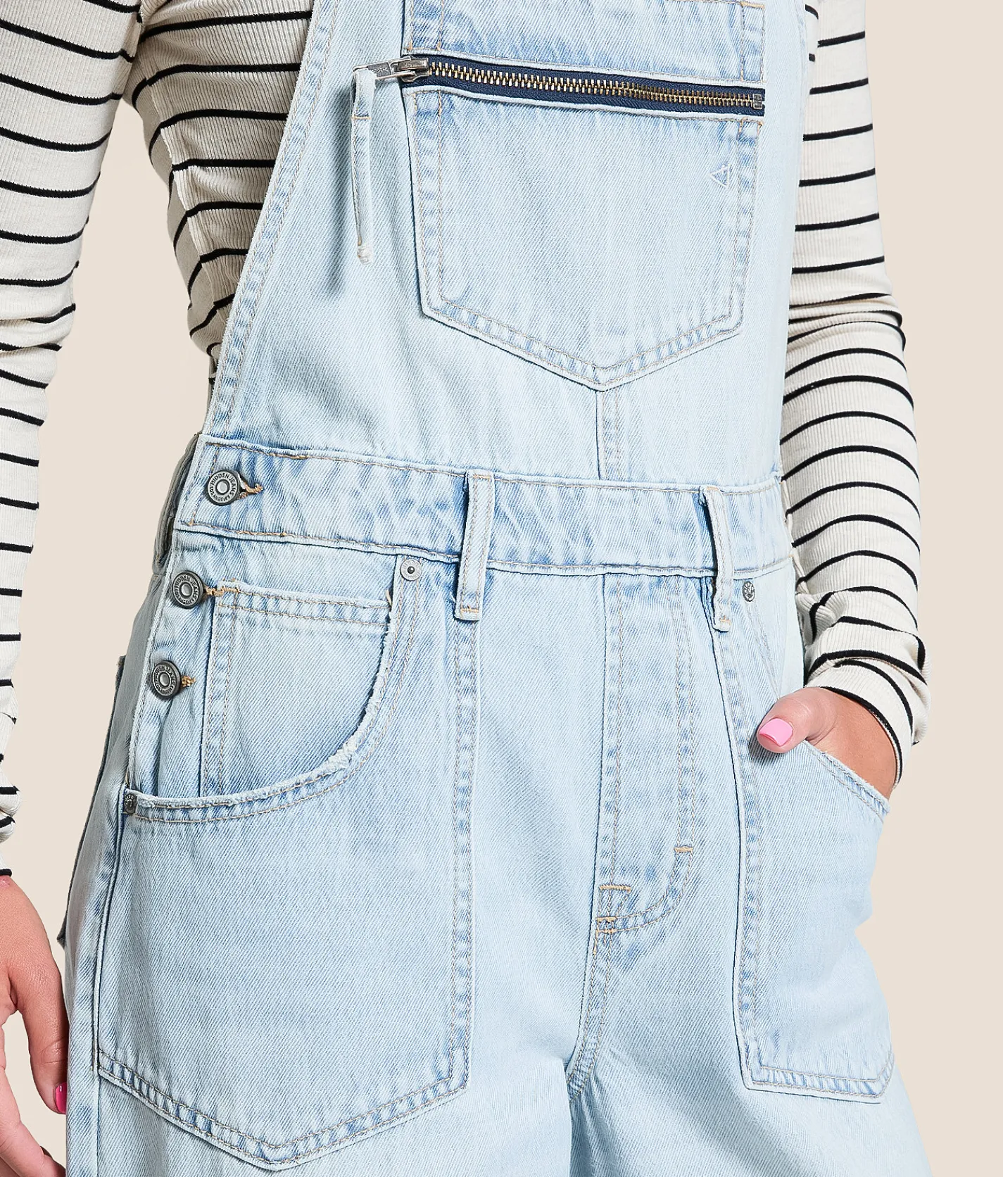 HIDDEN Dylan Ultra Wide Leg Denim Overalls Light Discount
