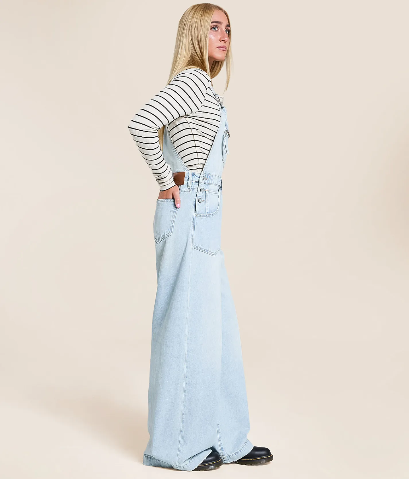 HIDDEN Dylan Ultra Wide Leg Denim Overalls Light Discount