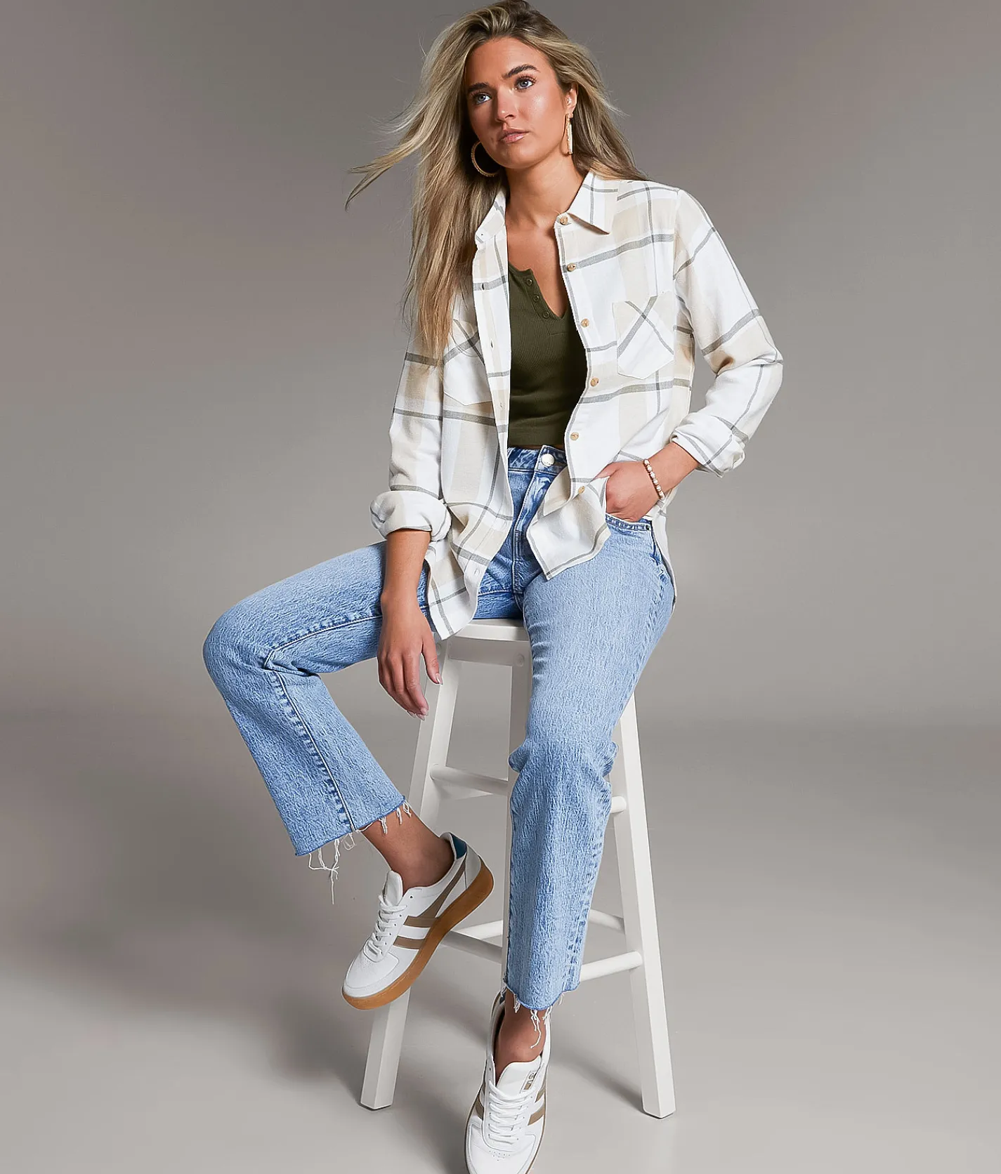 BKE Eased Flannel Shirt Tan Cream