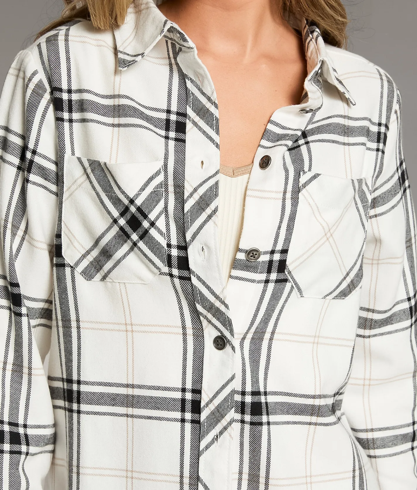 Tops | BKE Eased Plaid Shirt White Black