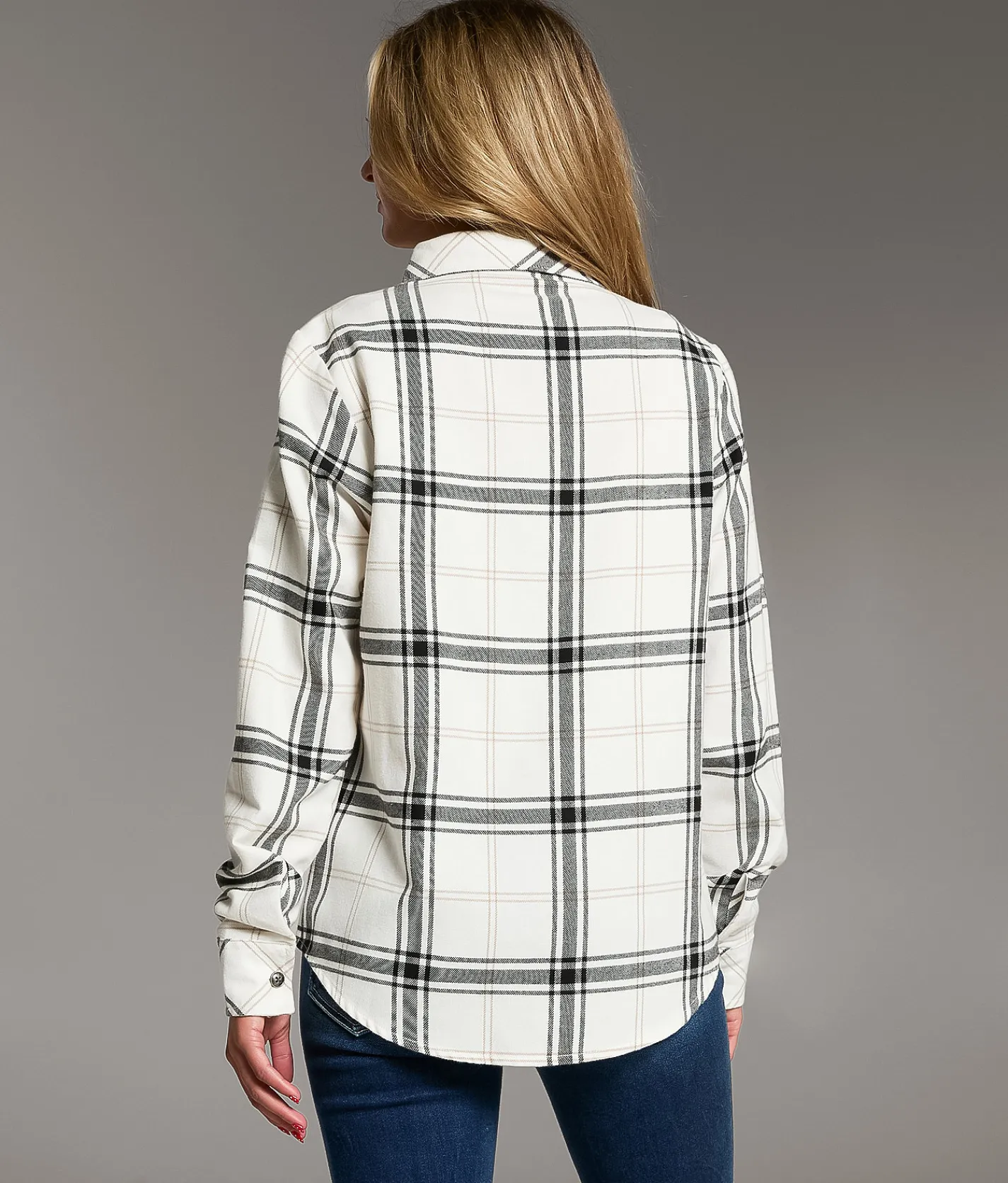 Tops | BKE Eased Plaid Shirt White Black