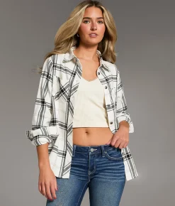 Tops | BKE Eased Plaid Shirt White Black