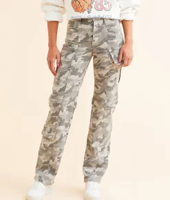 HIDDEN Ella Camo Classic Straight Cargo Jean Grey Camo Hot