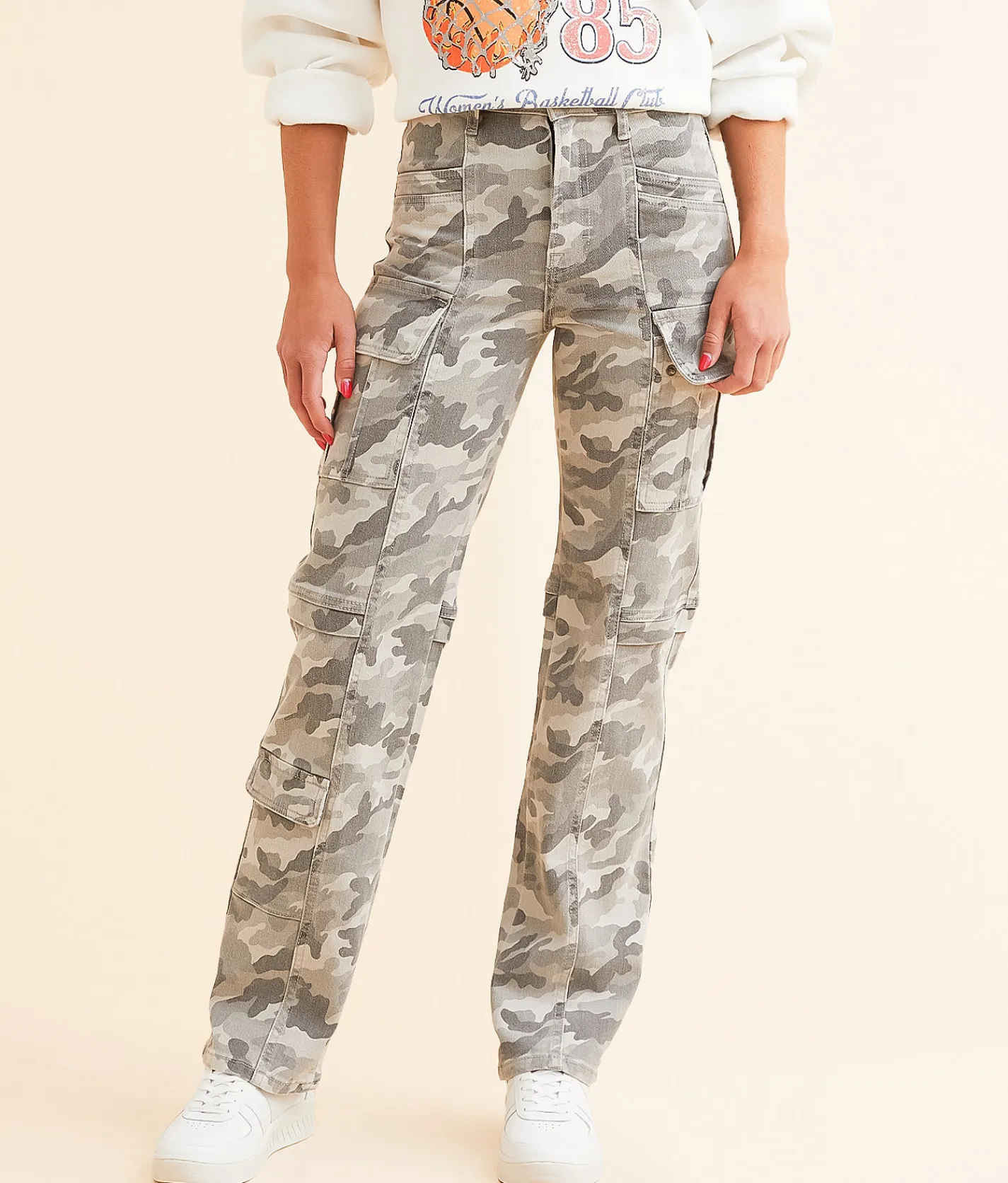 HIDDEN Ella Camo Classic Straight Cargo Jean Grey Camo Hot