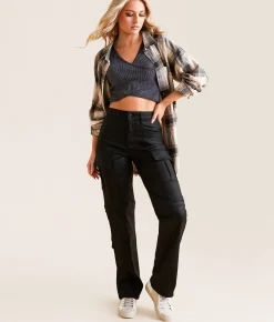 Bottoms | HIDDEN Ella Classic Straight Cargo Stretch Pant Black Coating