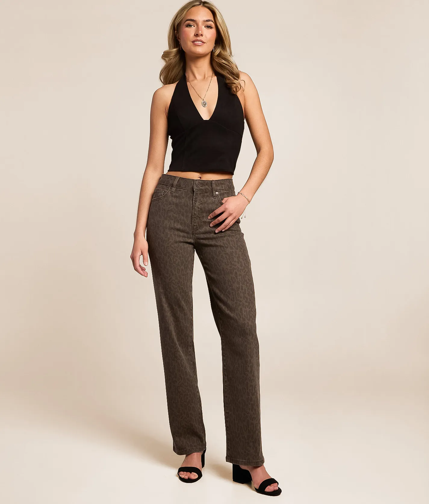 HIDDEN Ella Leopard Classic Straight Stretch Jean Brown Cheetah Online