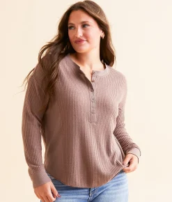 Tops | White Crow Ella Waffle Knit Henley Deep Taupe