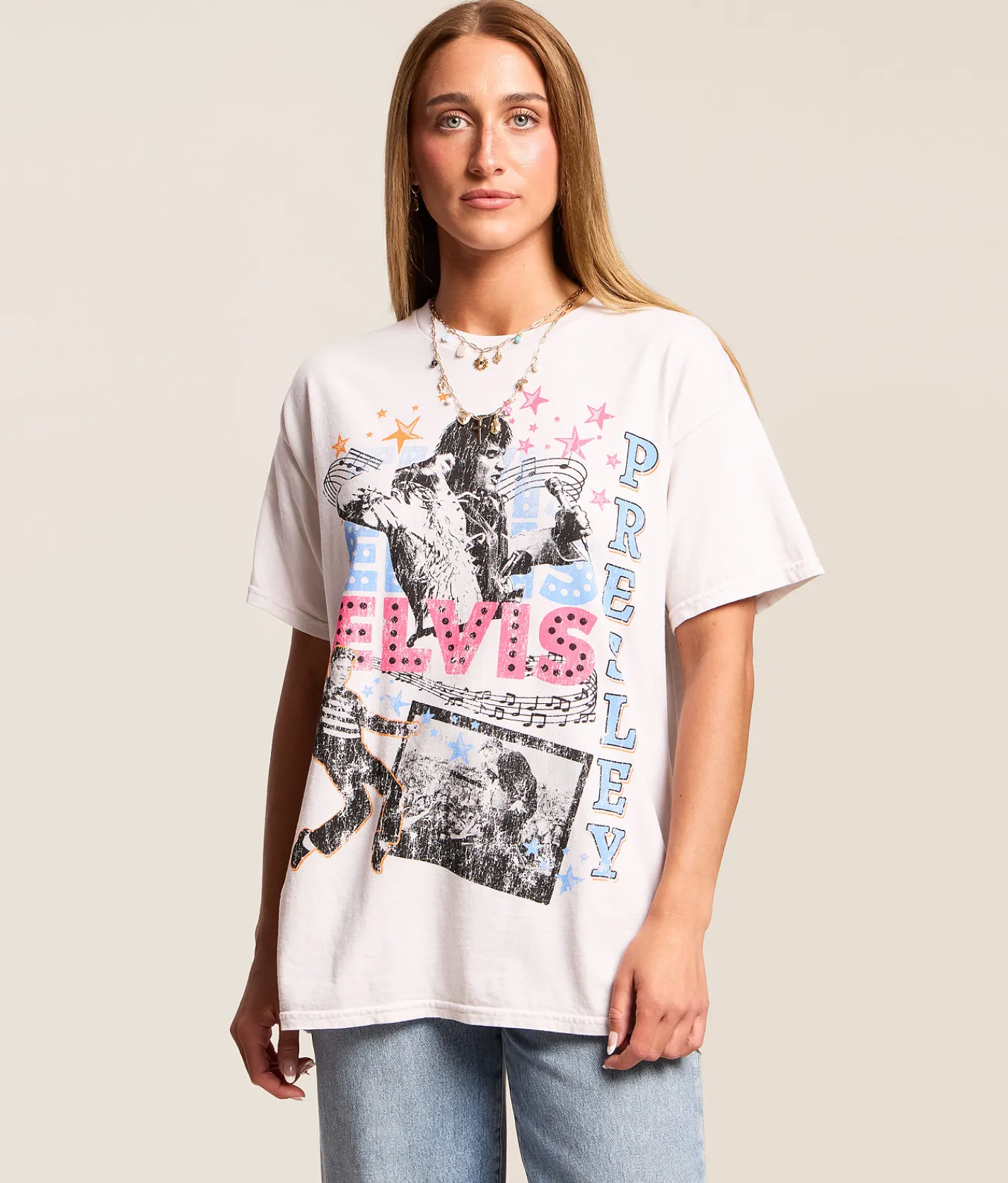 Merch Traffic Elvis Presley 1977 Oversized Band T-Shirt Cream Best