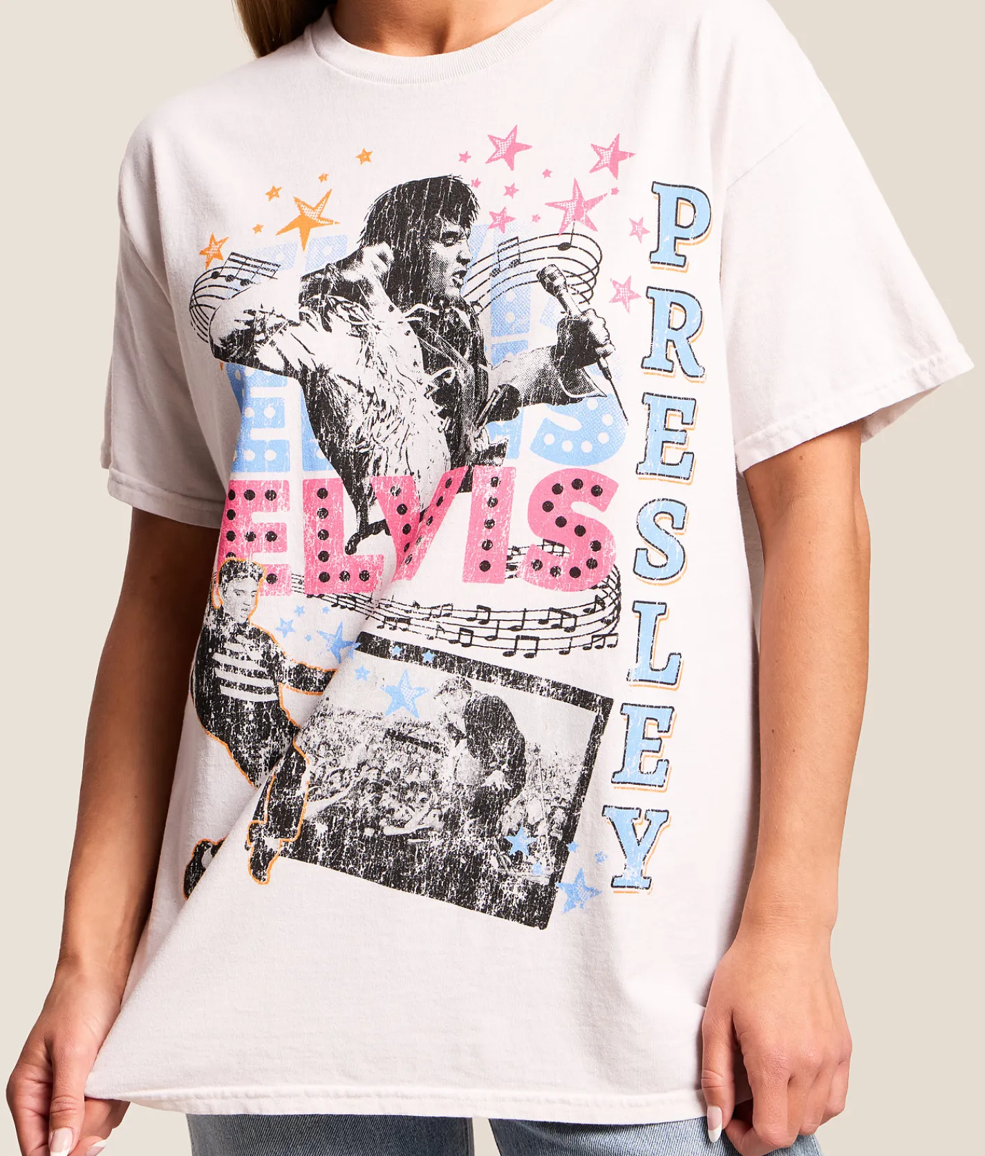 Merch Traffic Elvis Presley 1977 Oversized Band T-Shirt Cream Best