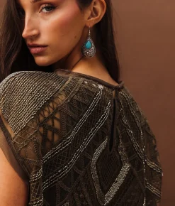 Sterling & Stitch Embellished Mesh Tank Top Brown New