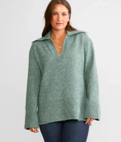 Z Supply Ember Collared Sweater Everglade Clearance