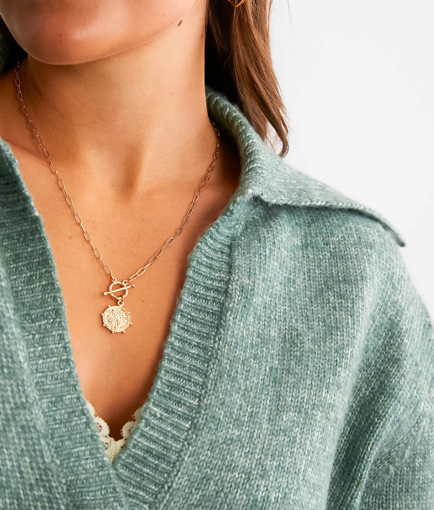 Z Supply Ember Collared Sweater Everglade Clearance