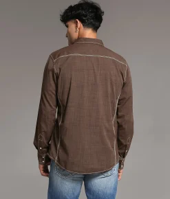 BKE Embroidered Athletic Shirt Brown Discount