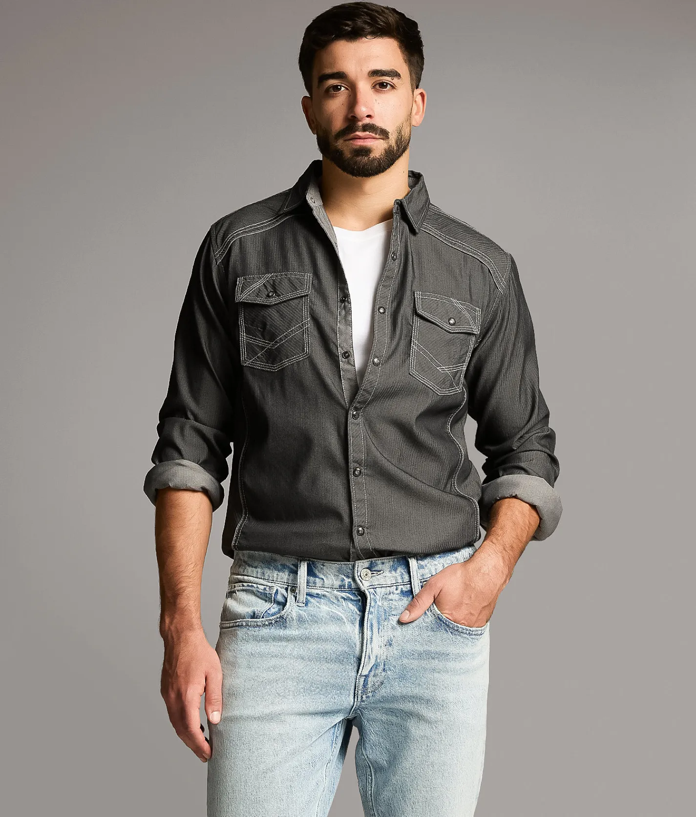 BKE Embroidered Athletic Stretch Shirt Black Outlet
