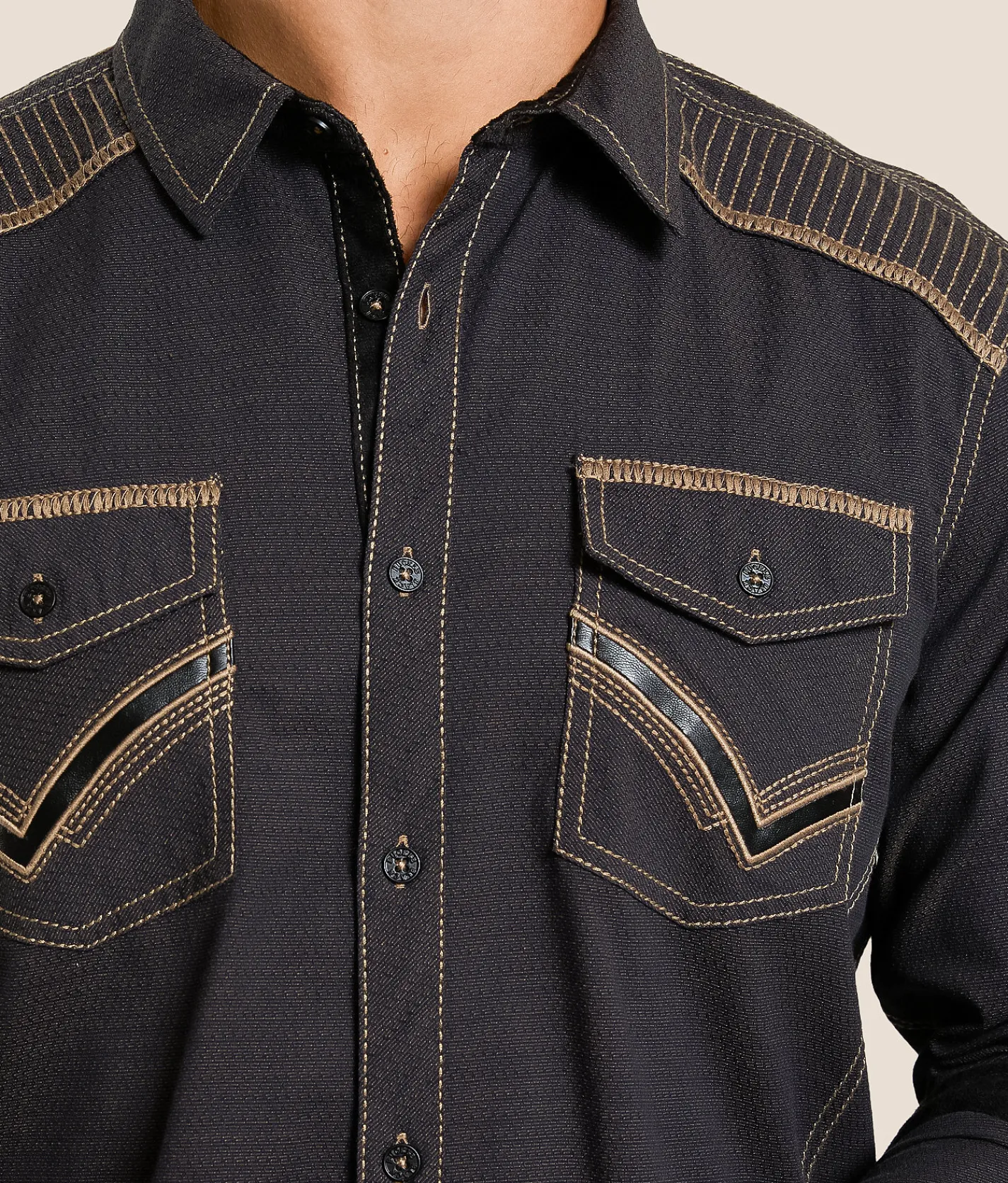 Tops | Buckle Black Embroidered Athletic Stretch Shirt Black Brown