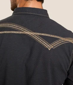 Tops | Buckle Black Embroidered Athletic Stretch Shirt Black Brown