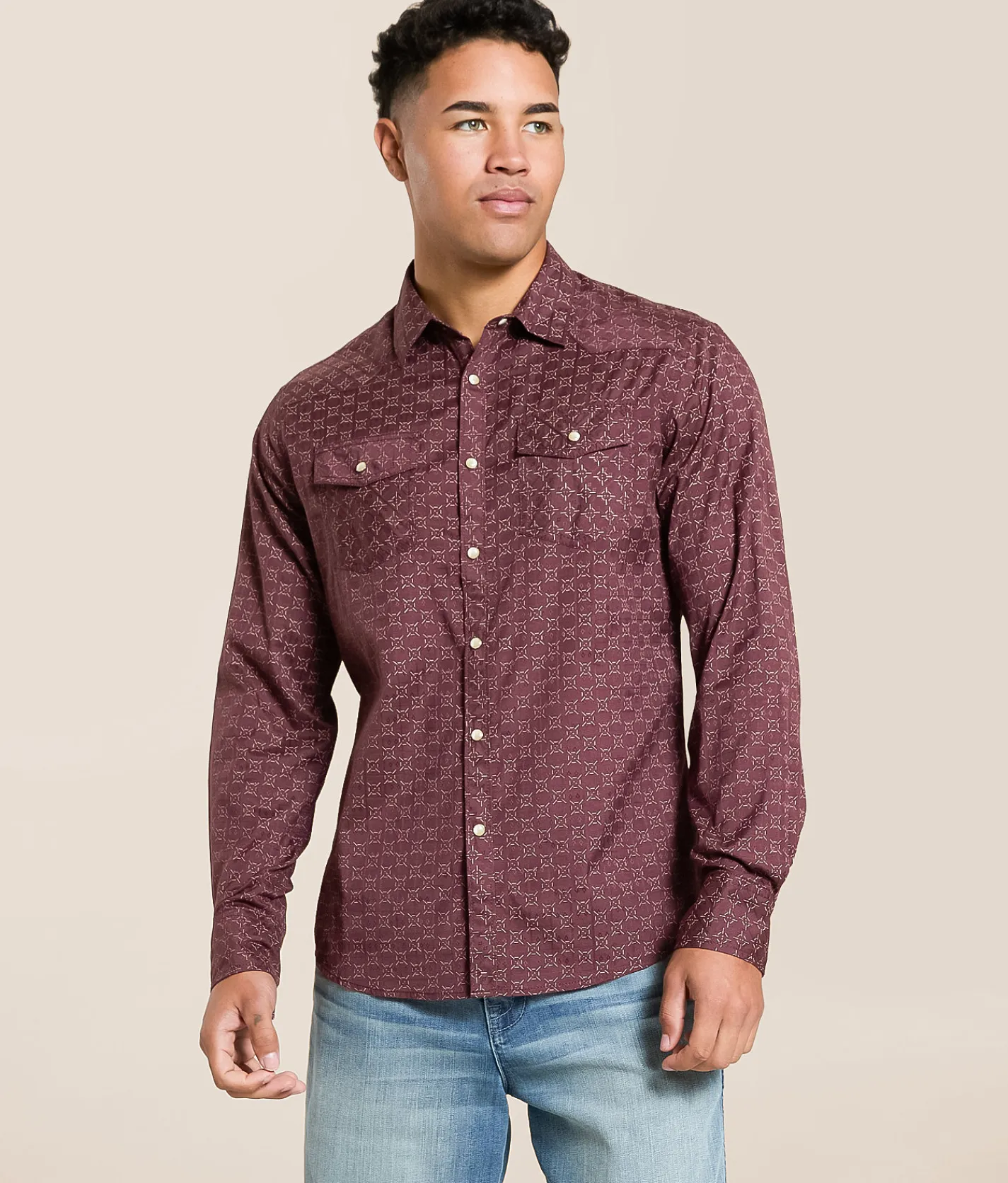 Tops | Gentry County Embroidered Athletic Stretch Shirt Burgundy
