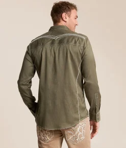 Buckle Black Embroidered Athletic Stretch Shirt Green Best