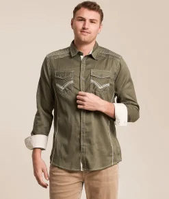 Buckle Black Embroidered Athletic Stretch Shirt Green Best
