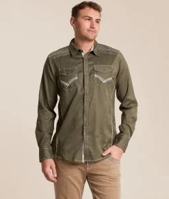 Buckle Black Embroidered Athletic Stretch Shirt Green Best