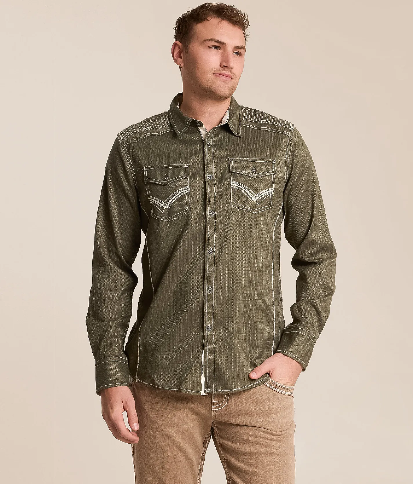 Buckle Black Embroidered Athletic Stretch Shirt Green Best