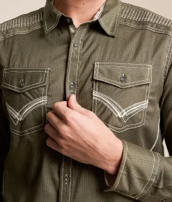 Buckle Black Embroidered Athletic Stretch Shirt Green Best