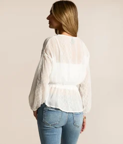 Daytrip Embroidered Chiffon Peplum Top White
