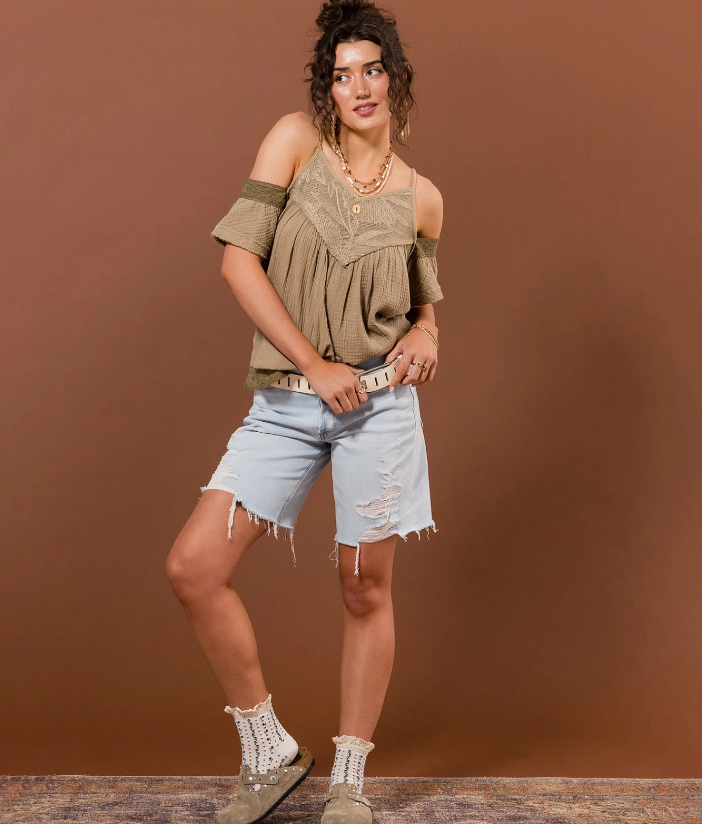 Gimmicks Embroidered Cold Shoulder Top Mermaid Best