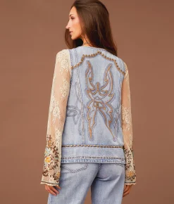 Tops|Coats & Jackets | Sterling & Stitch Embroidered Denim Vest Light Wash