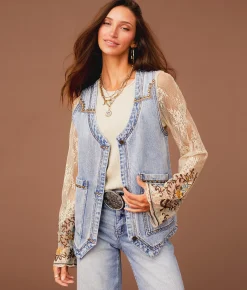 Tops|Coats & Jackets | Sterling & Stitch Embroidered Denim Vest Light Wash