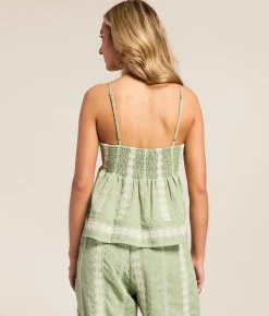 Willow & Root Embroidered Eyelet Peplum Tank Top Seagrass Discount