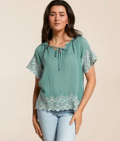 Tops | Daytrip Embroidered Eyelet Top Dusty Aqua
