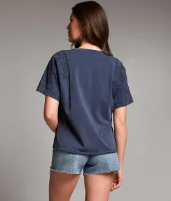 Tops | BKE Embroidered Eyelet Top Navy