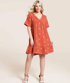 Dresses | New In Embroidered Floral Babydoll Dress Tangerine