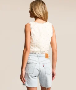 Lush Embroidered Floral Chiffon Cropped Tank Top Cream Pink Best