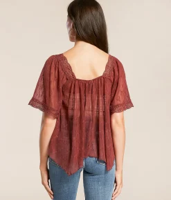 Tops | Daytrip Embroidered Floral Mesh Top Apple Butter