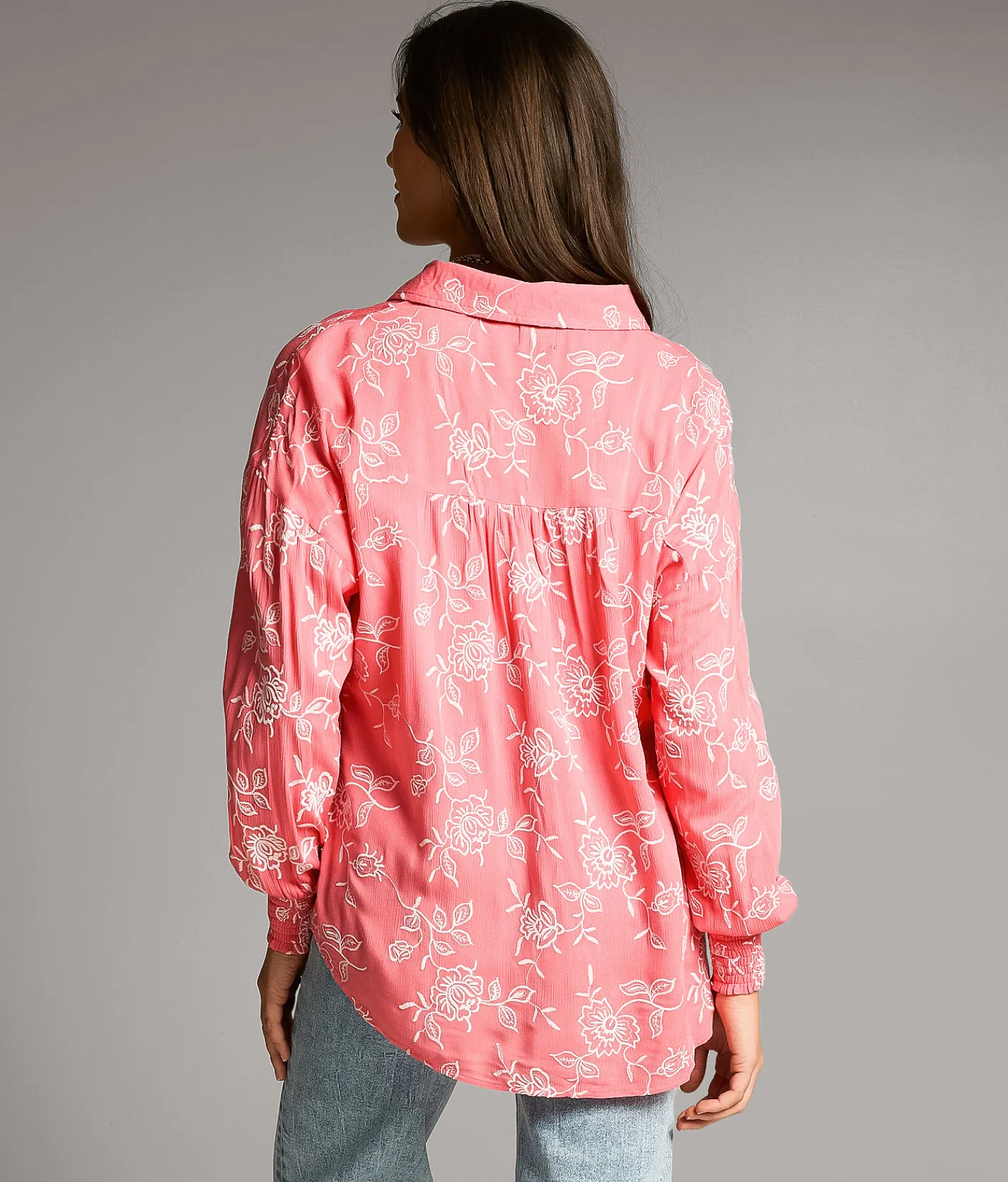 Tops | BKE Embroidered Floral Oversized Blouse Coral Cream