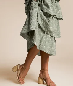 Dresses | Willow & Root Embroidered Floral Tiered Midi Dress Sage White