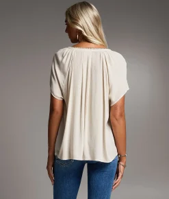 BKE Embroidered Floral Top Cream
