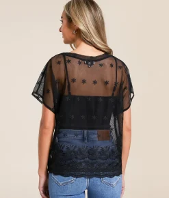 Acoa Embroidered Floral Top Black Discount