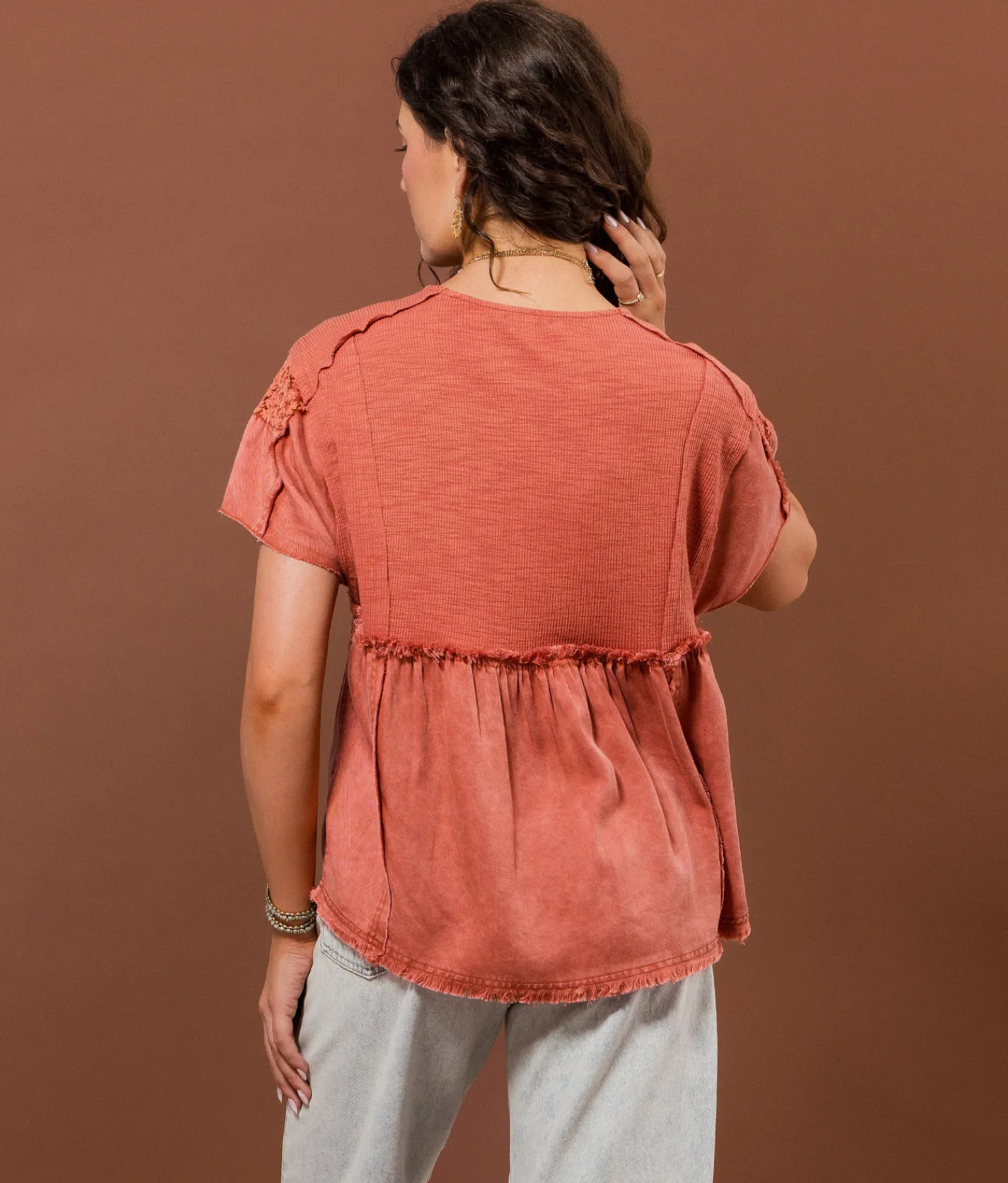 Gimmicks Embroidered Floral Top Light Mahogany Clearance