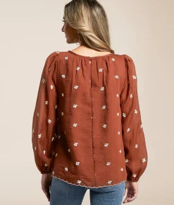 Tops | Daytrip Embroidered Floral Top Sequoia Cream