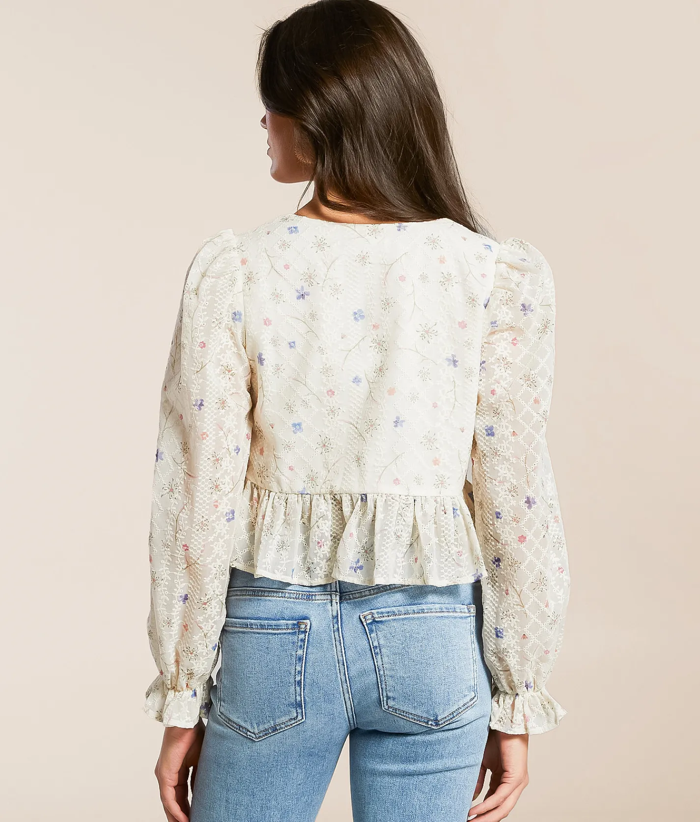 Willow & Root Embroidered Floral Top Cream Multi New