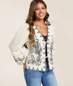 Willow & Root Embroidered Front Tie Top Cream Outlet