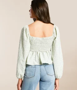 Willow & Root Embroidered Gingham Cropped Top Mint Hot