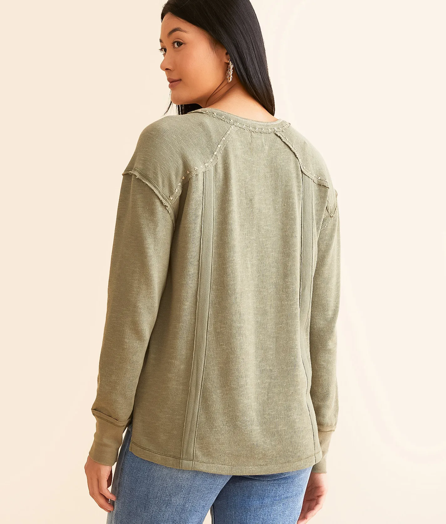 Tops | BKE Embroidered Henley Olive