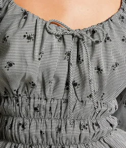 Tops | Willow & Root Embroidered Houndstooth Top Black