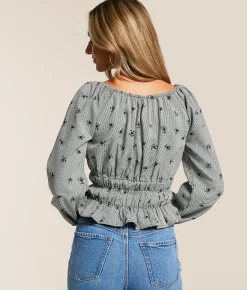 Tops | Willow & Root Embroidered Houndstooth Top Black