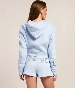 True Religion Embroidered Knit Cropped Hoodie Cashmere Blue Best